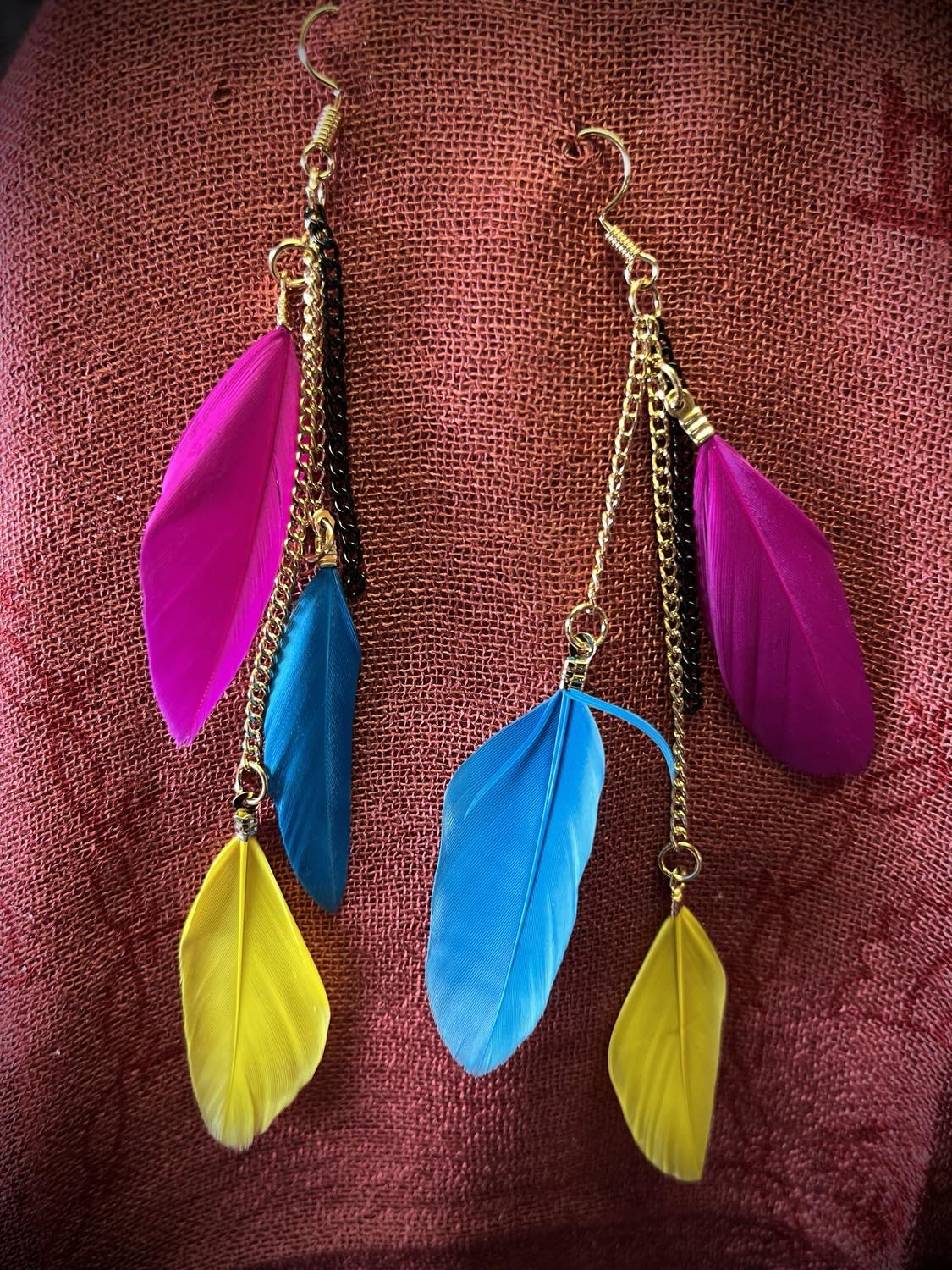 Triple Feather Drop Earings