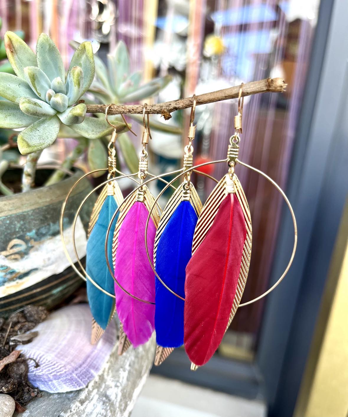 Gold Feather Hoop Earings