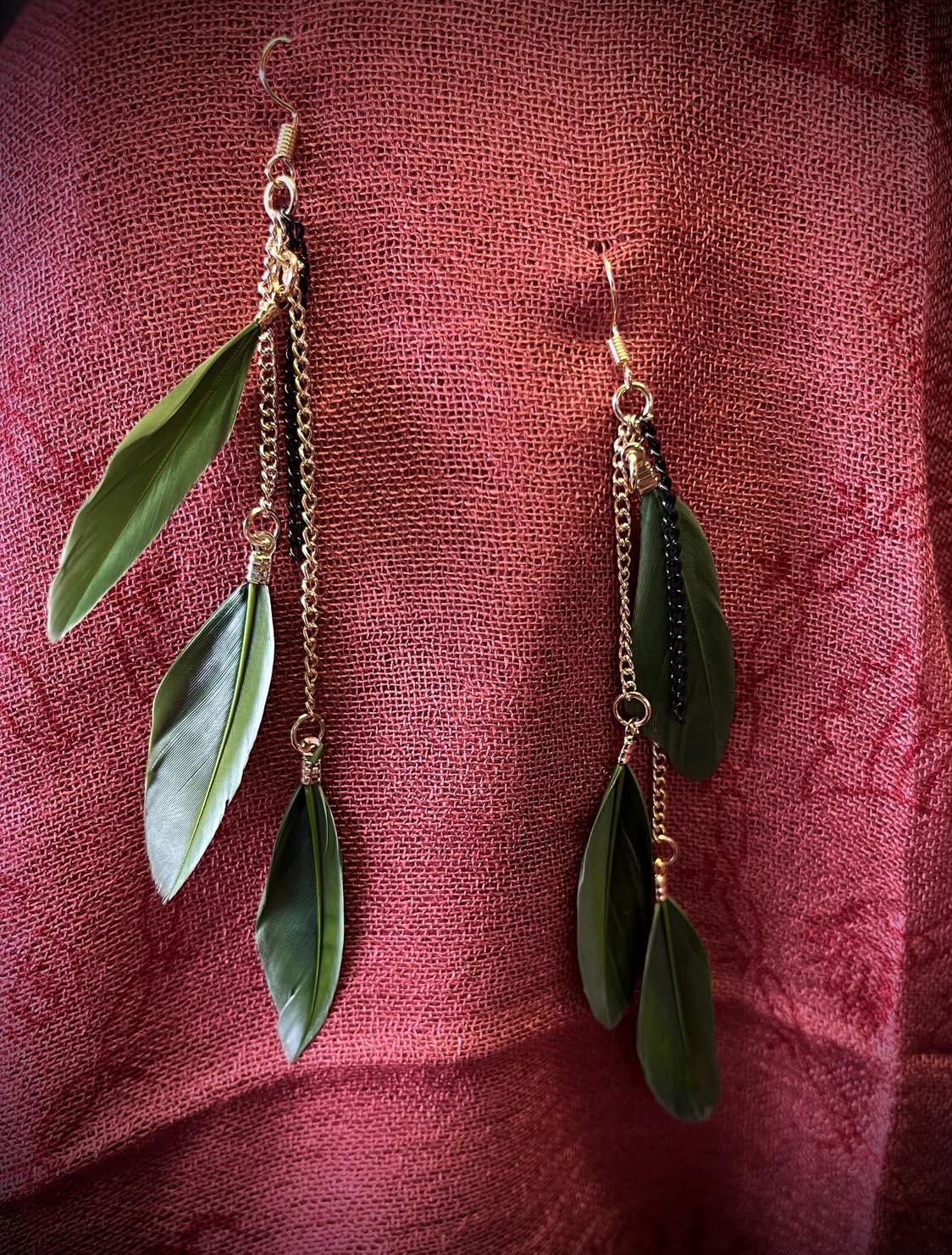 Triple Feather Drop Earings
