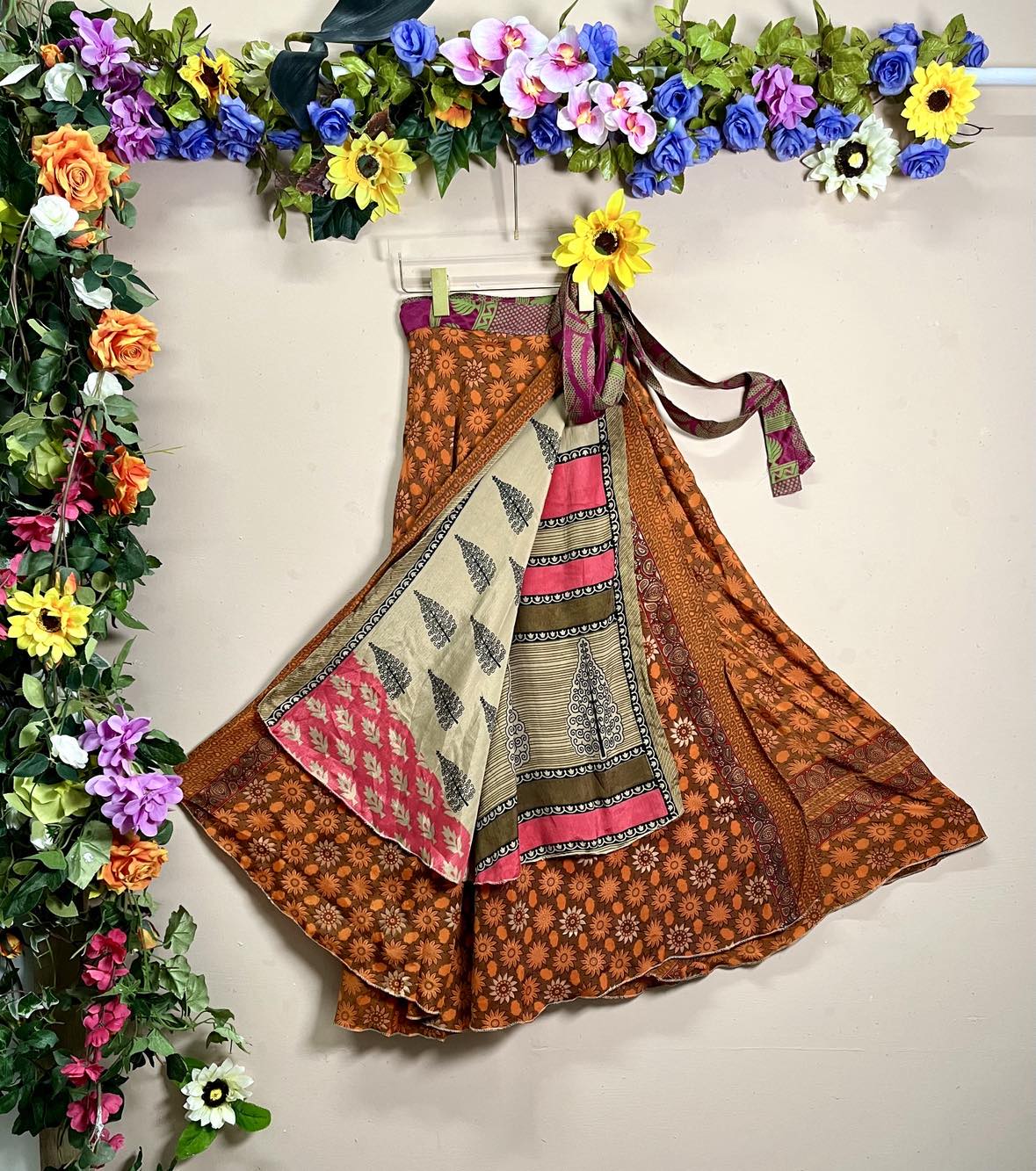 Upcycled Reversible Silk Wrap Skirt