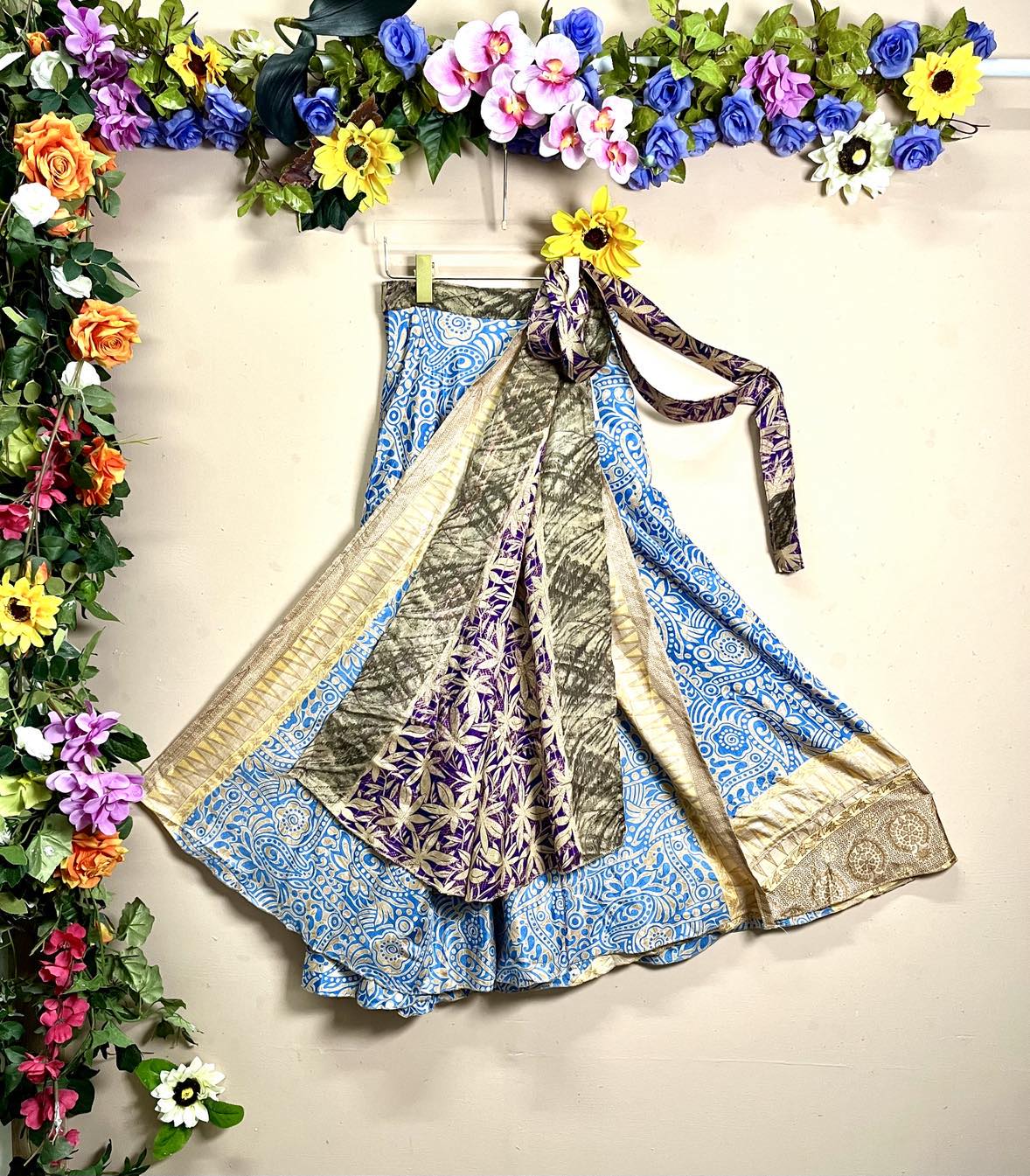 Upcycled Reversible Silk Wrap Skirt