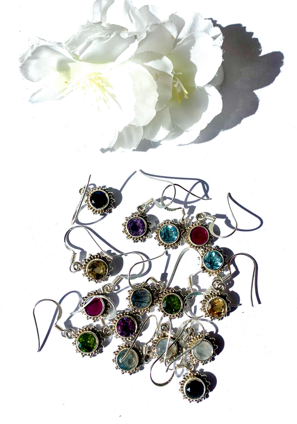 Dainty Silver Gemstone Earings Flower