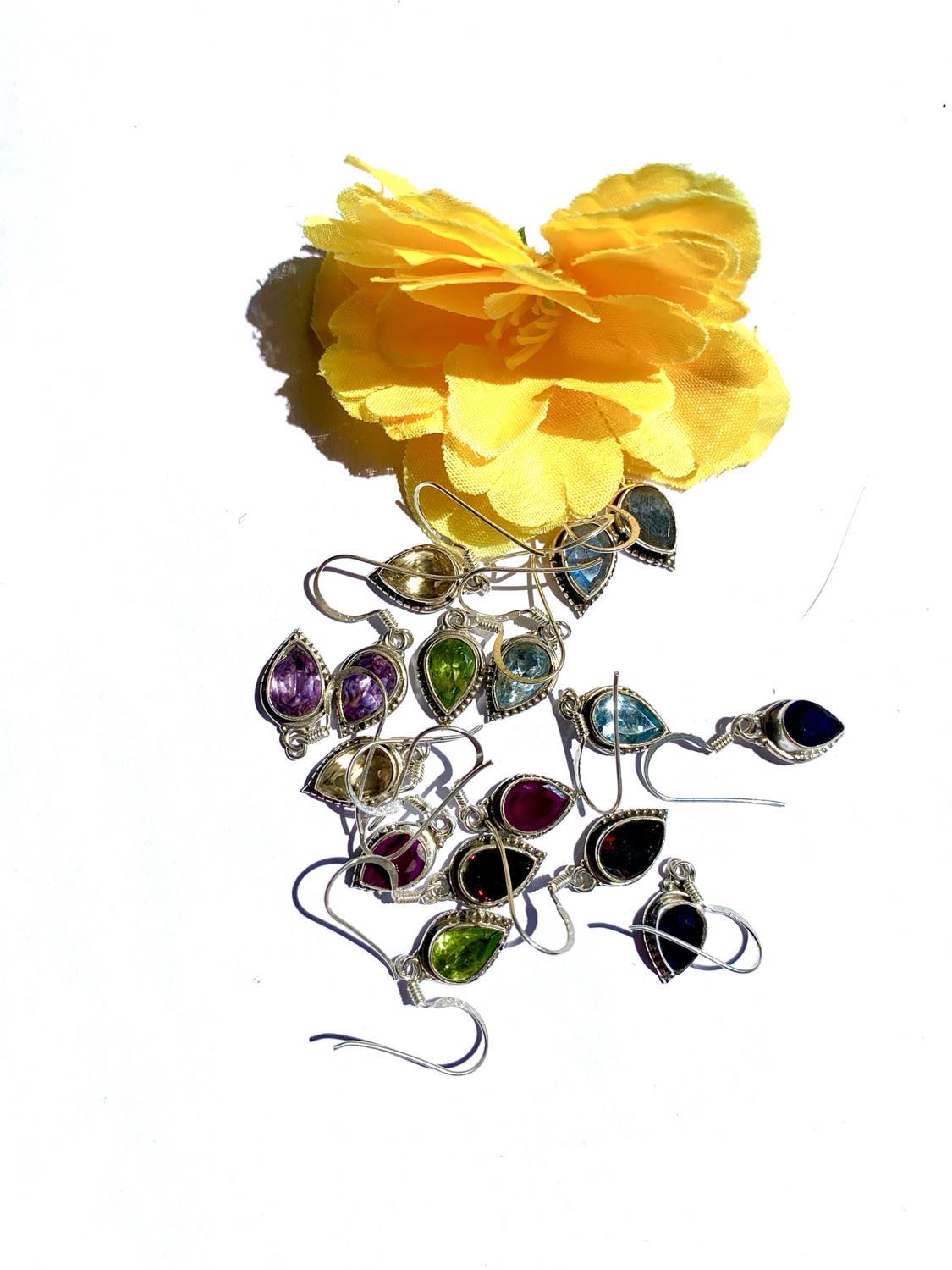 Dainty Silver Gemstone Earings Teardrop