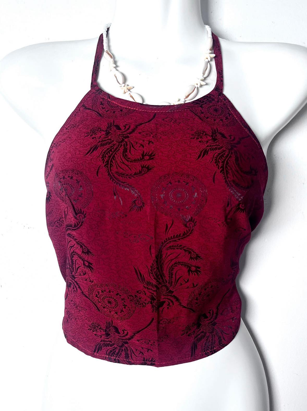 Vietnamese Silk Halter Crop Top