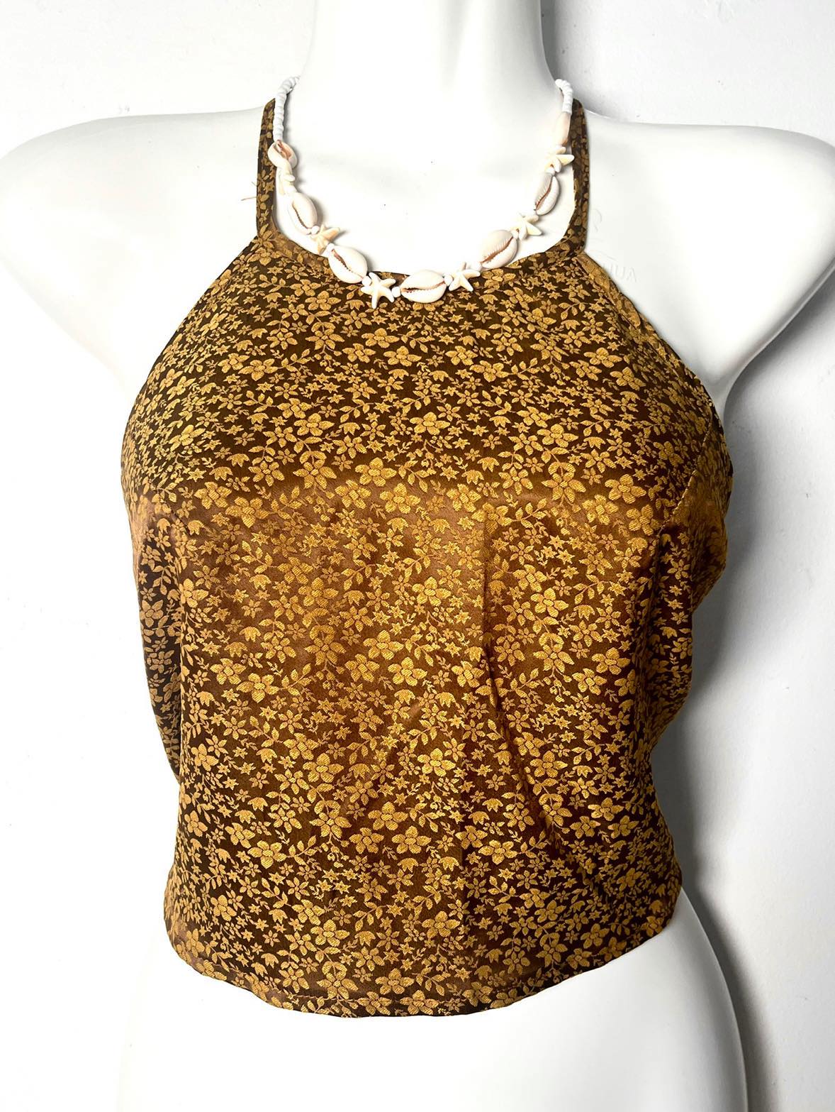 Vietnamese Silk Halter Crop Top