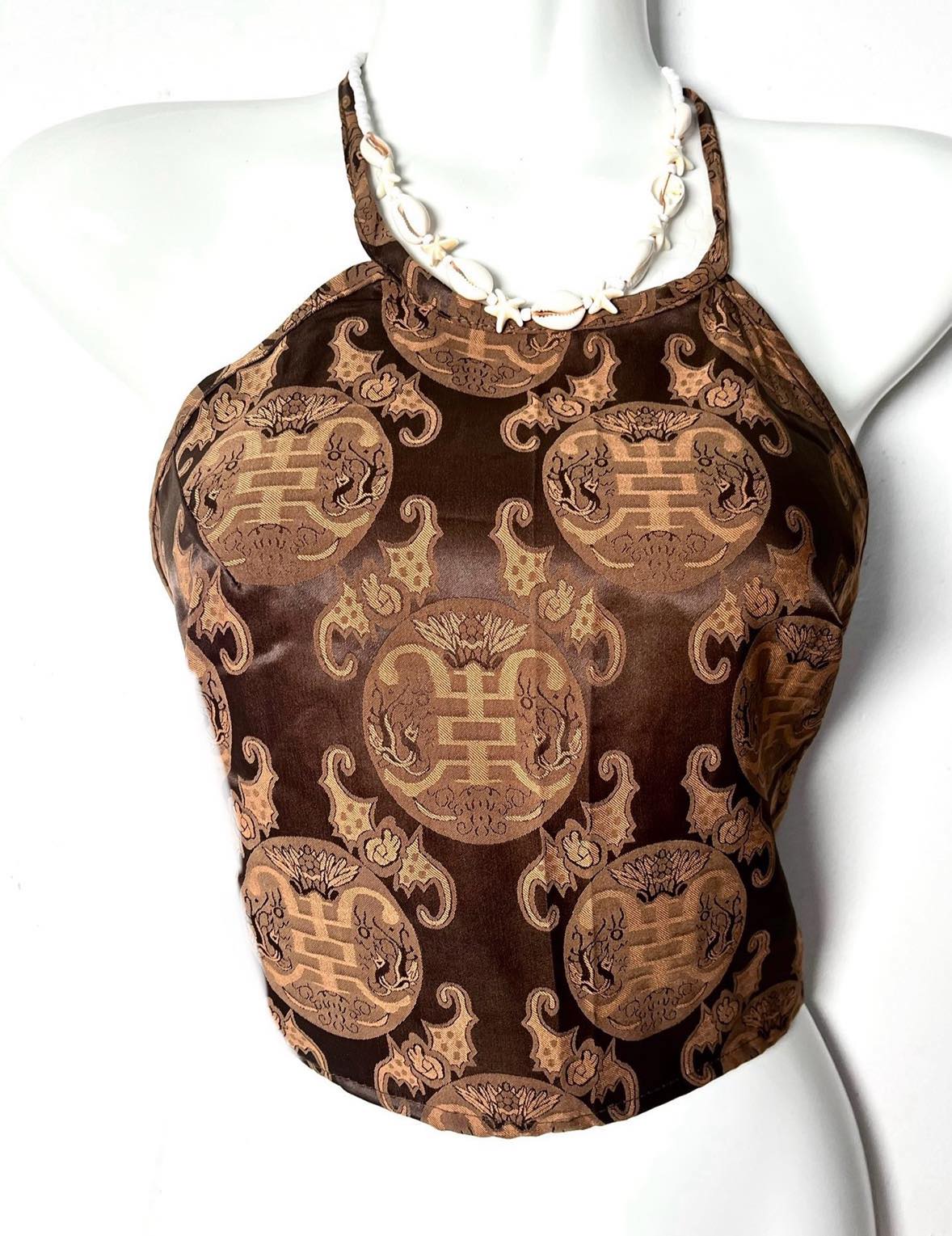 Vietnamese Silk Halter Crop Top