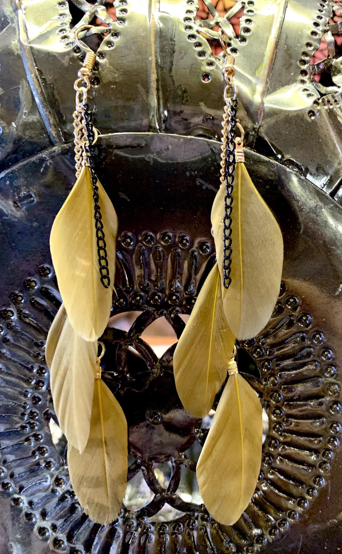 Triple Feather Drop Earings