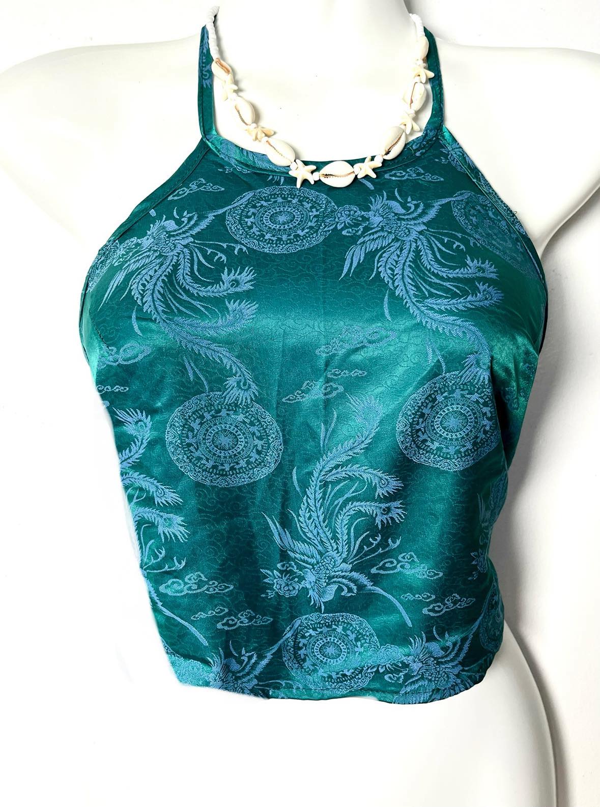 Vietnamese Silk Halter Crop Top