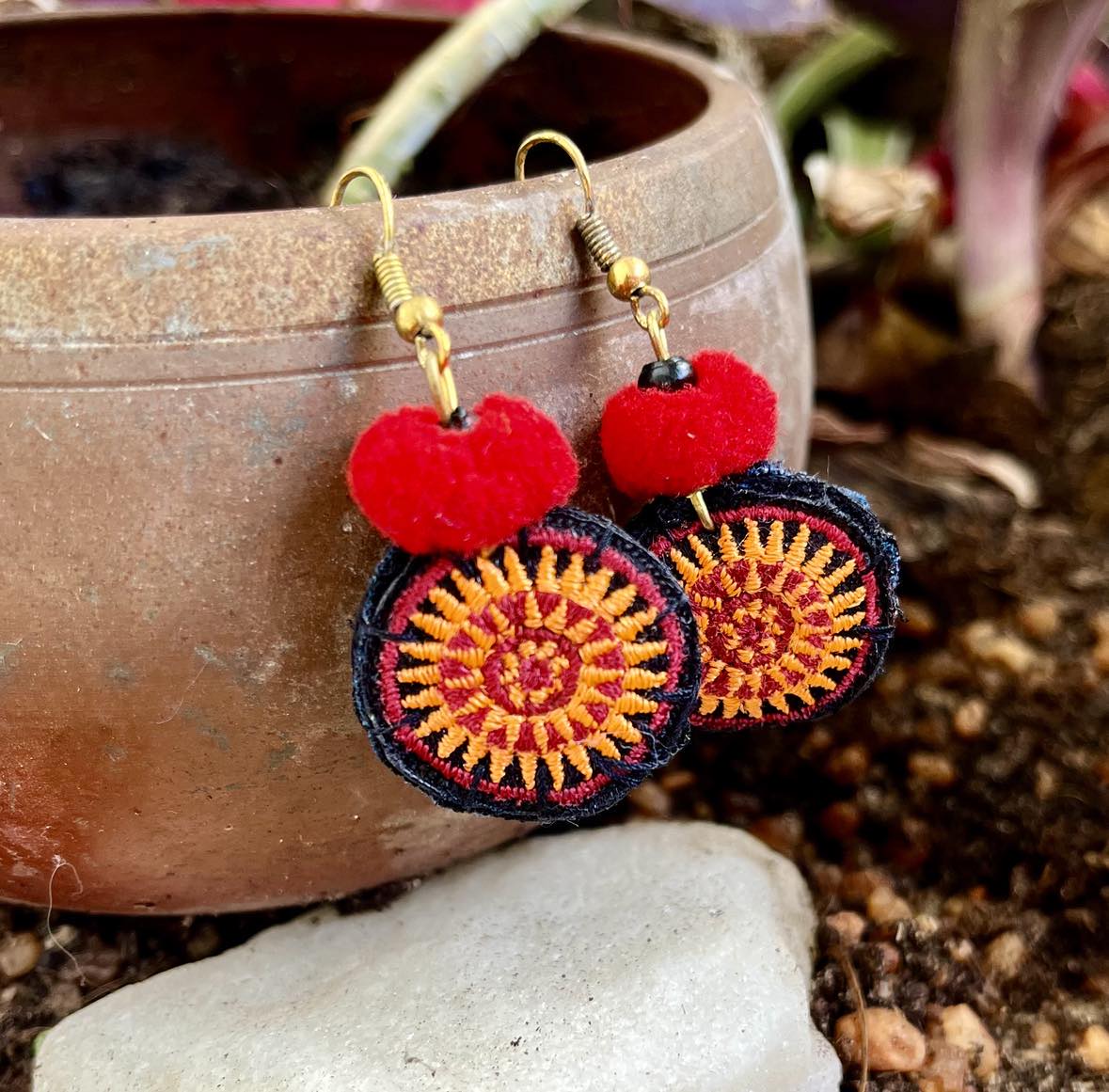 Pom Pom Embroidered Earings