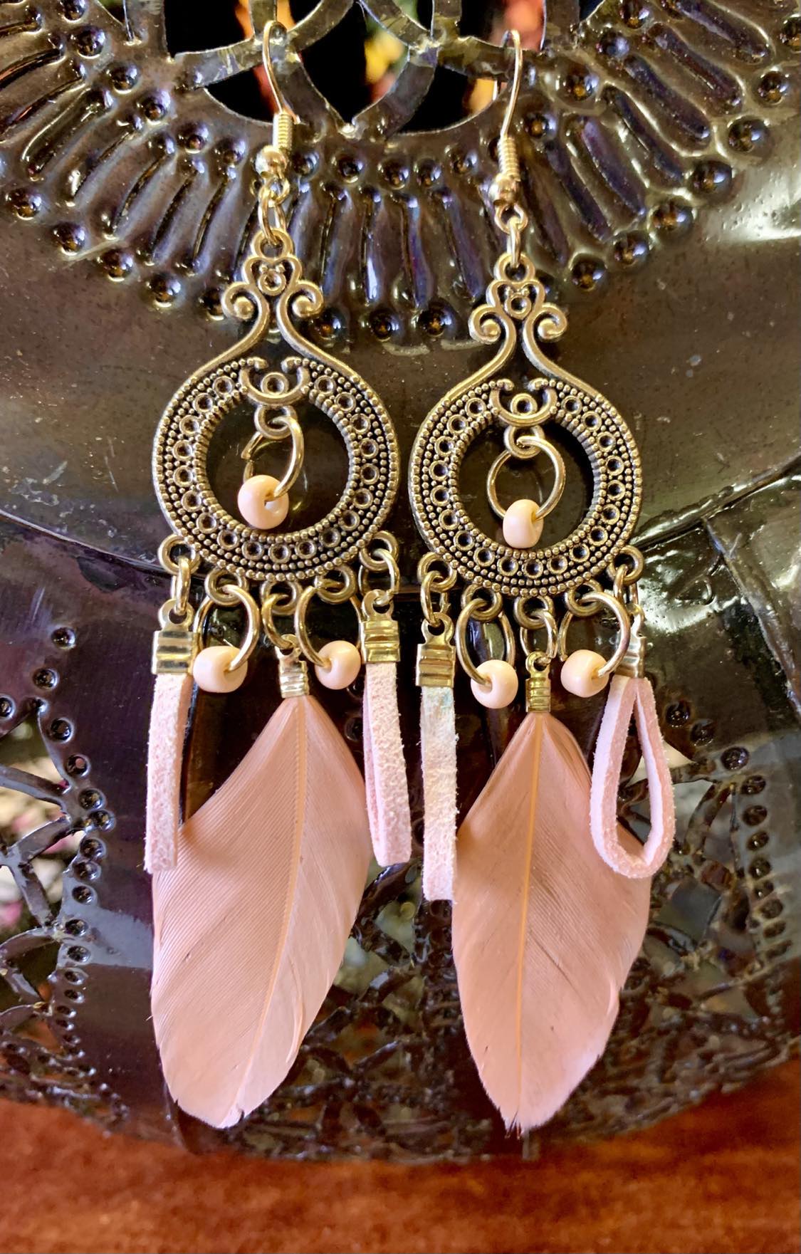 Feather And Leather Earings
