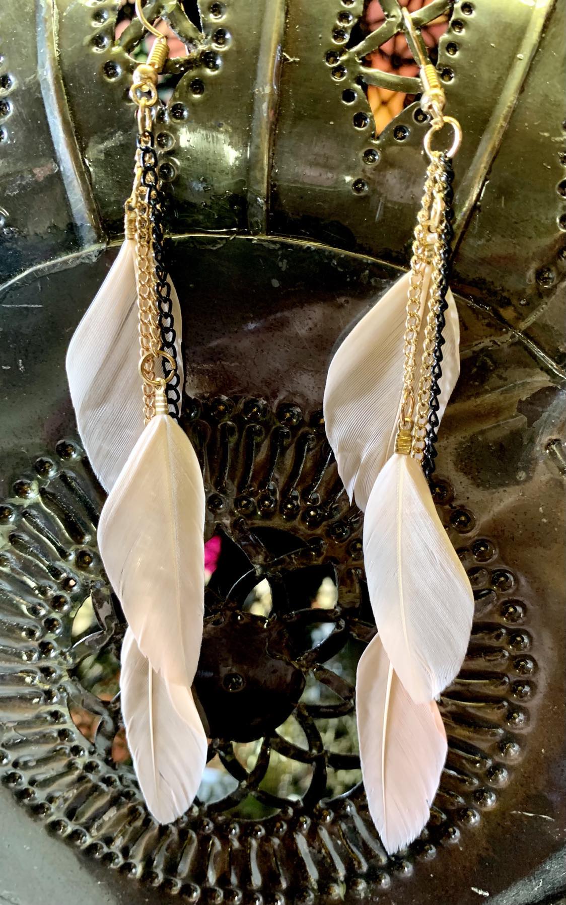 Triple Feather Drop Earings