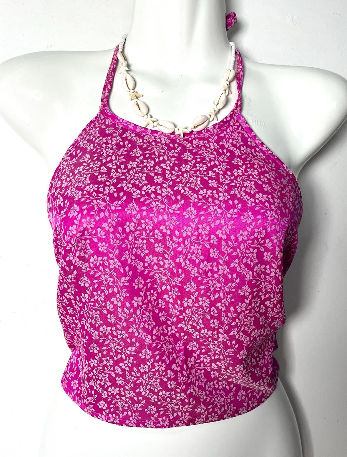 Vietnamese Silk Halter Crop Top