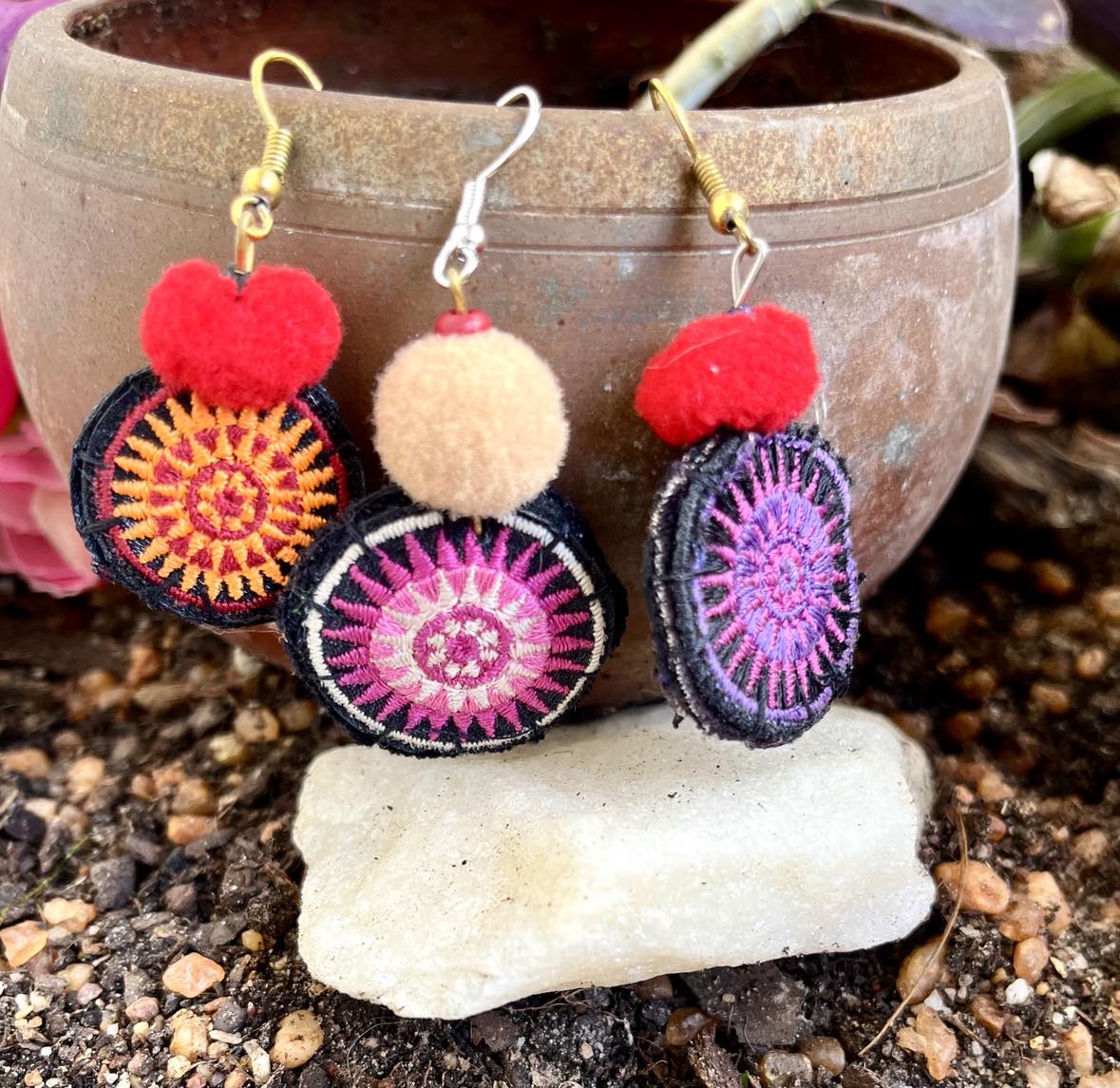 Pom Pom Embroidered Earings