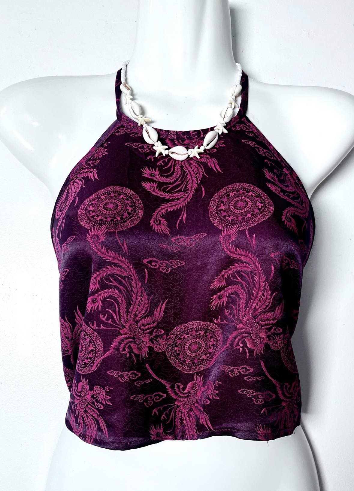 Vietnamese Silk Halter Crop Top