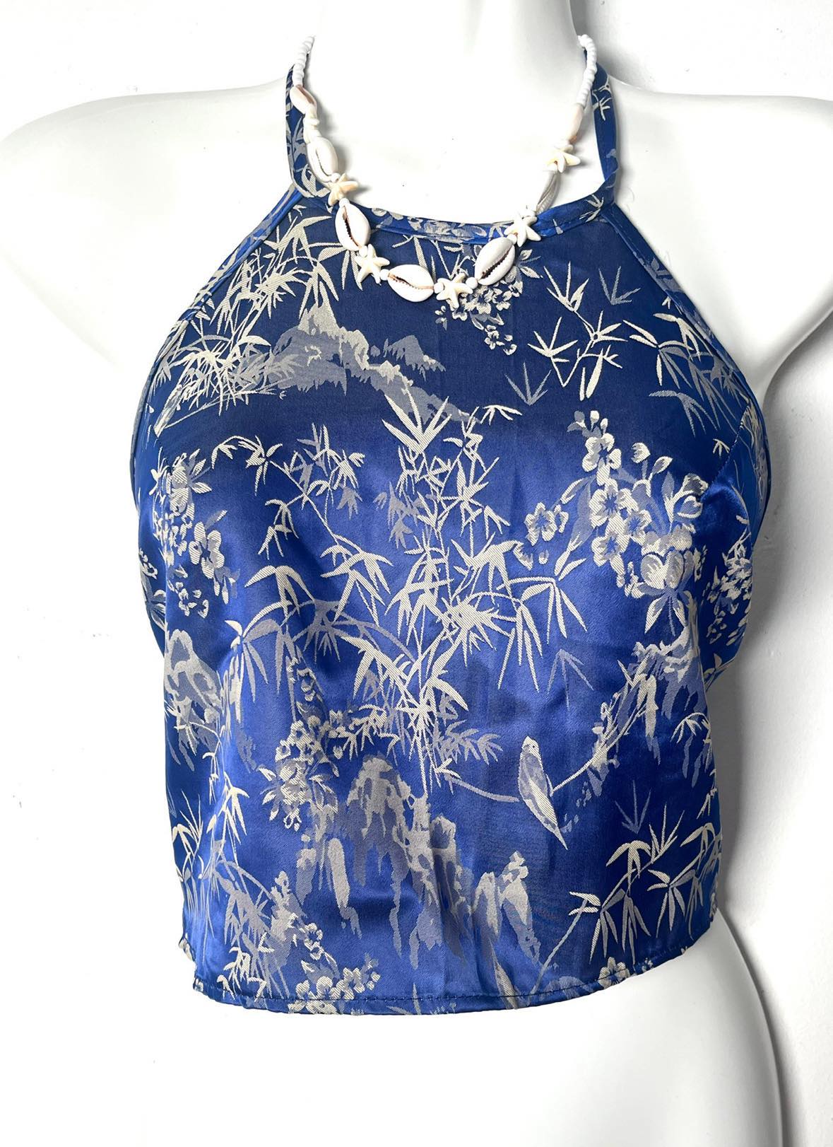 Vietnamese Silk Halter Crop Top