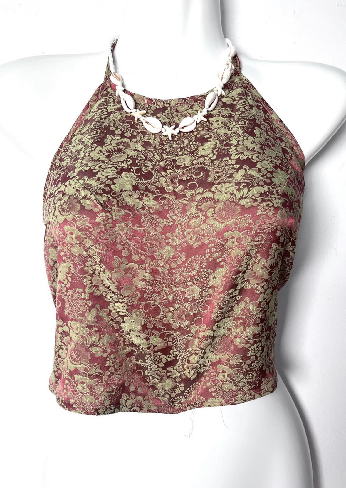Vietnamese Silk Halter Crop Top