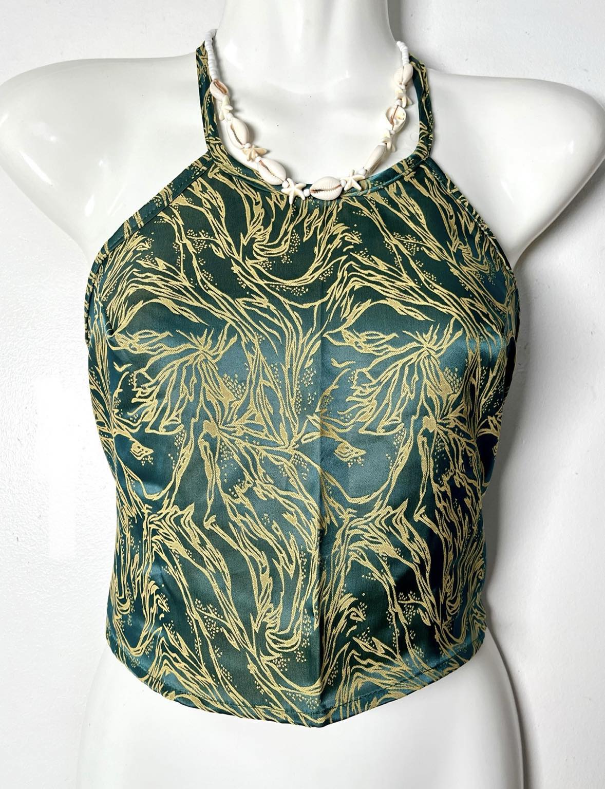 Vietnamese Silk Halter Crop Top