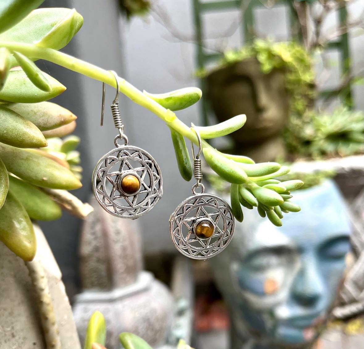 Silver Hexagram Gemstone Earings