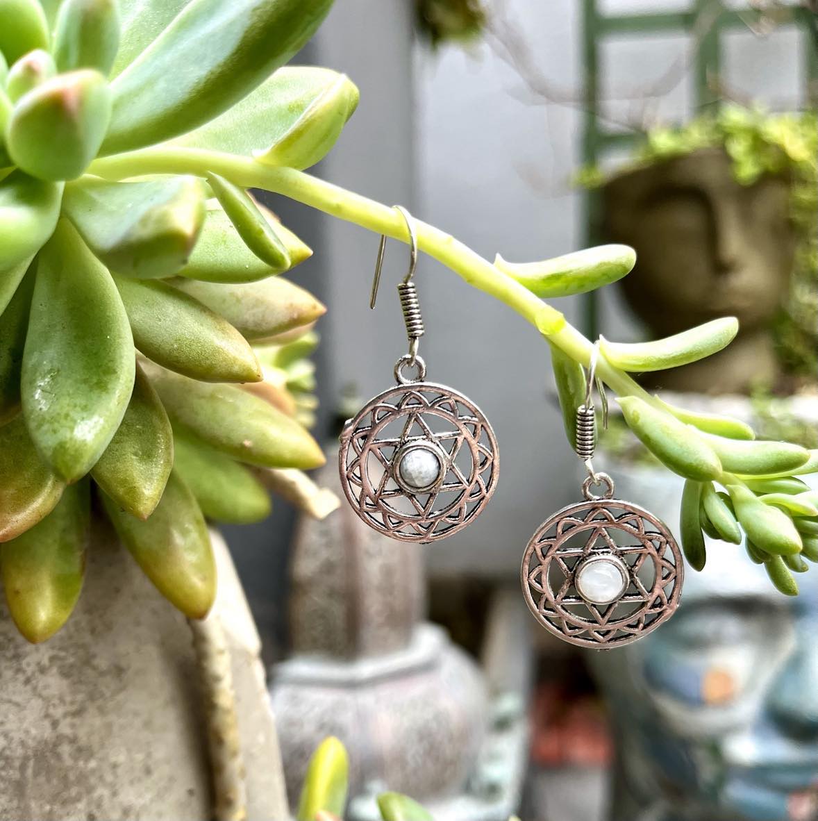 Silver Hexagram Gemstone Earings