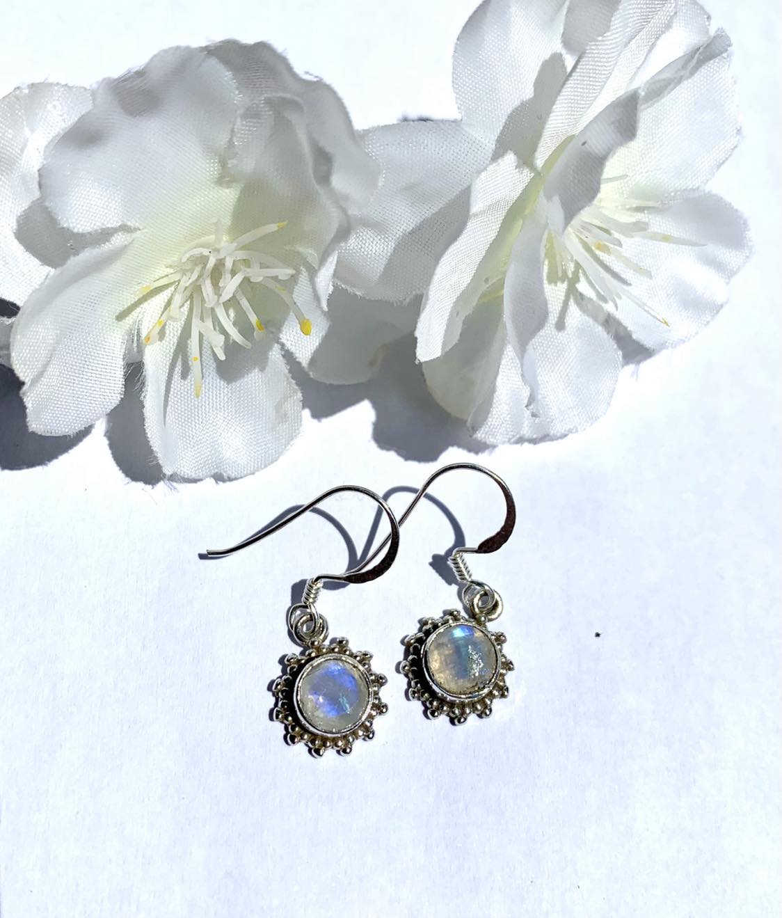 Dainty Silver Gemstone Earings Flower