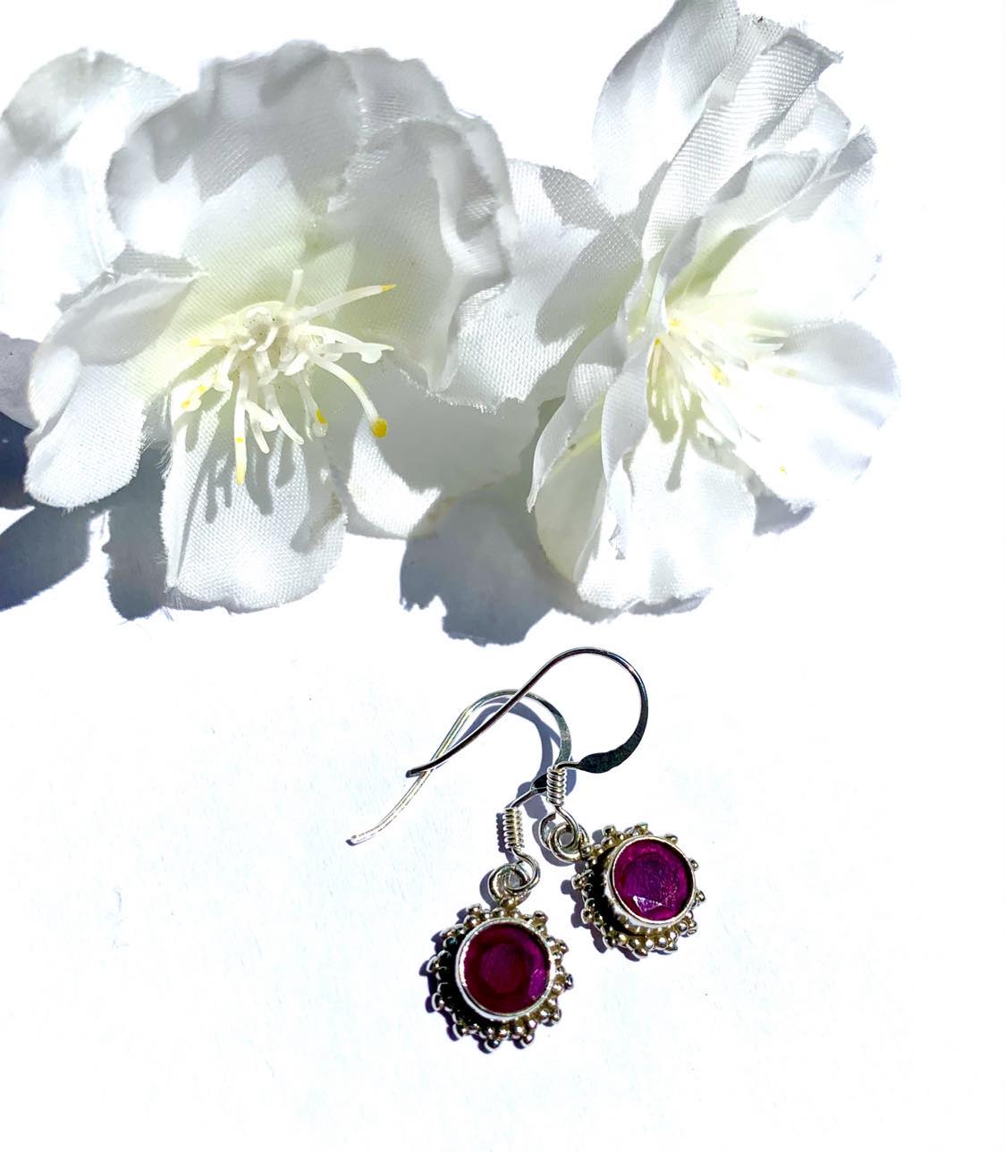 Dainty Silver Gemstone Earings Flower