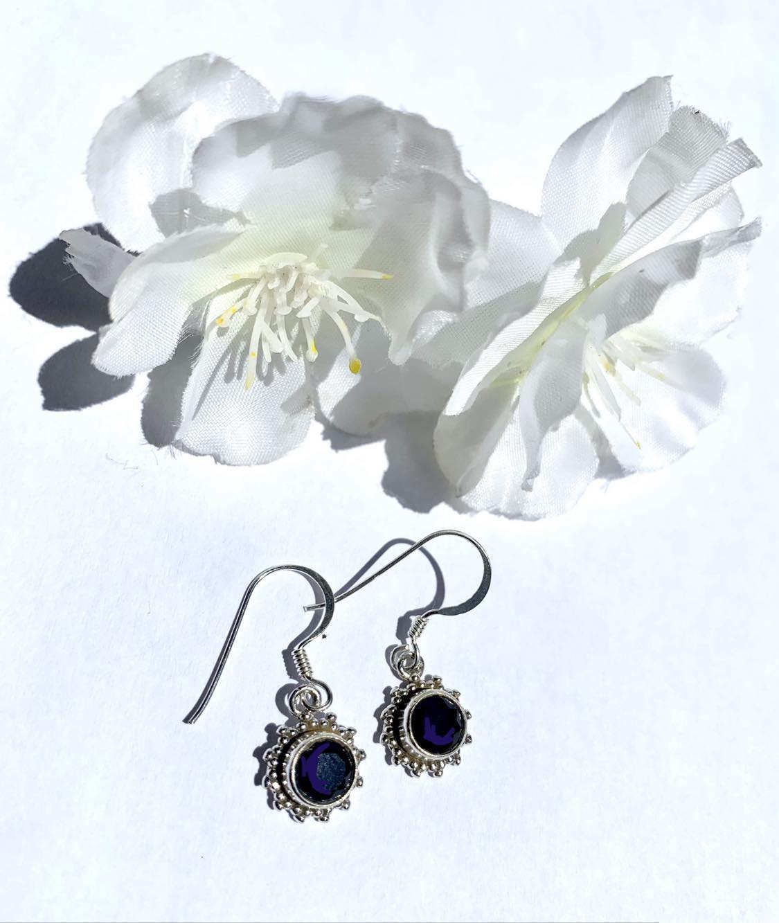 Dainty Silver Gemstone Earings Flower