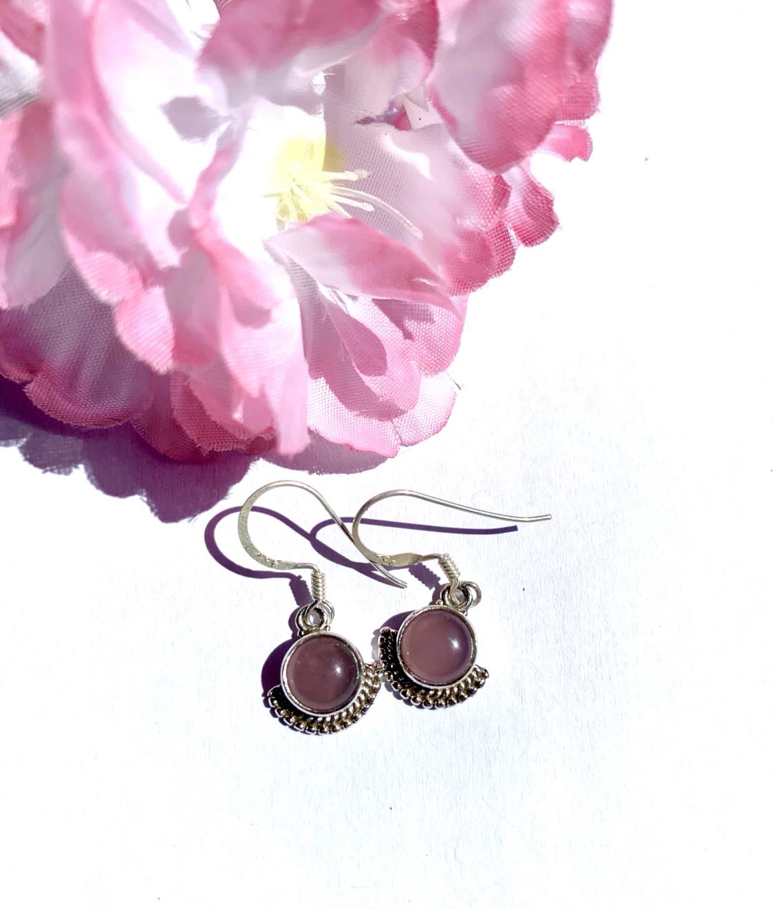 Dainty Silver Gemstone Earings Round