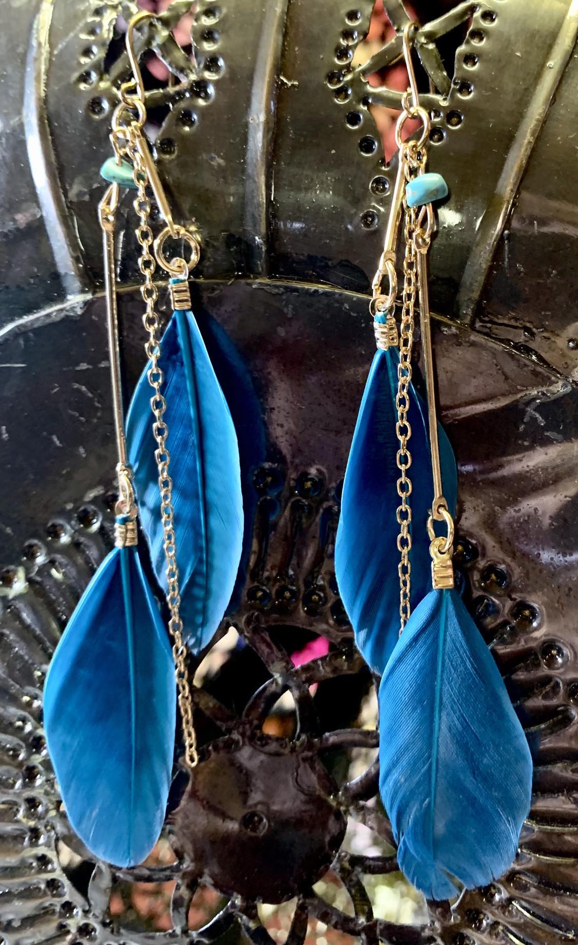 Double Feather Chain Earings
