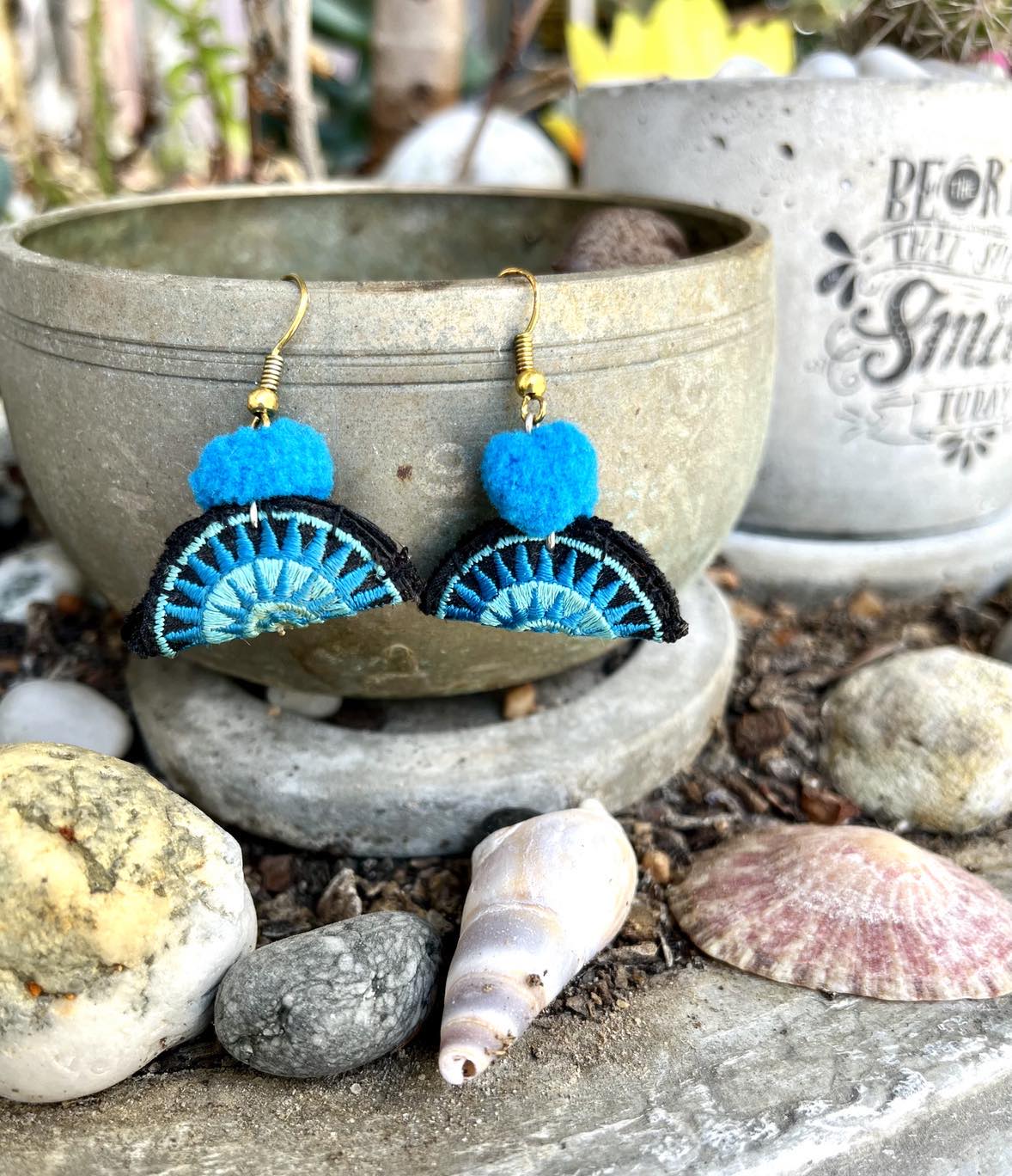 Pom Pom Embroidered Earings
