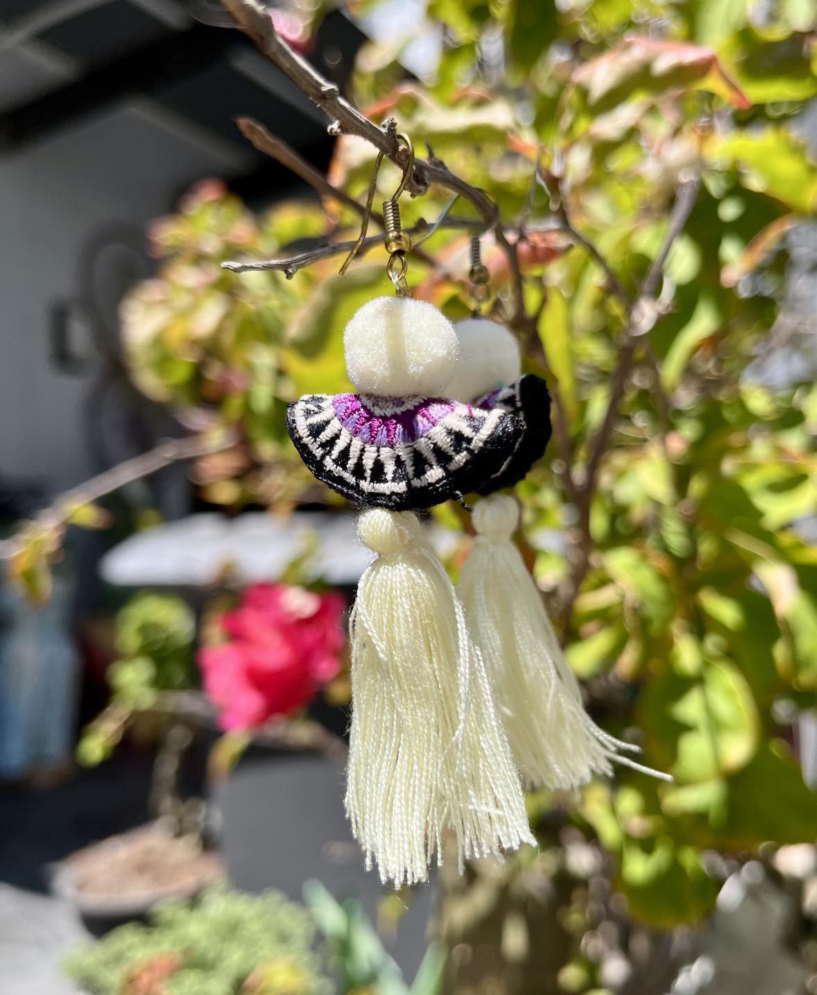 Pom Pom Embroidered Earings