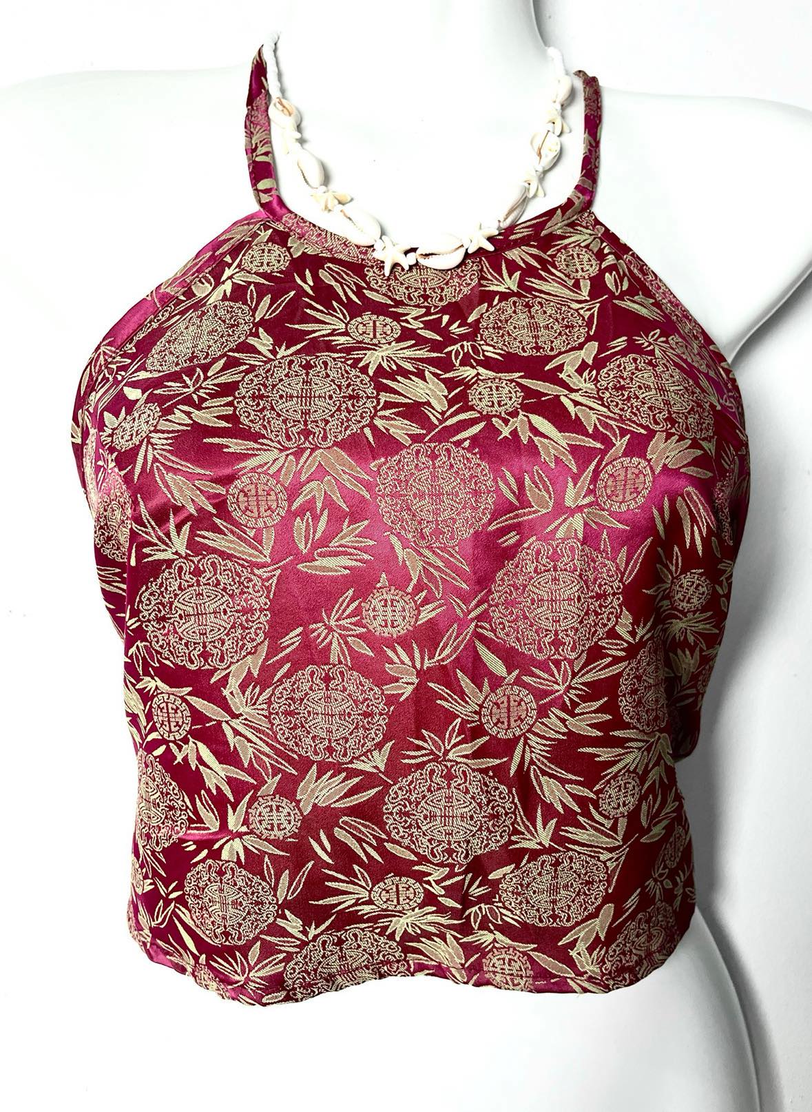 Vietnamese Silk Halter Crop Top