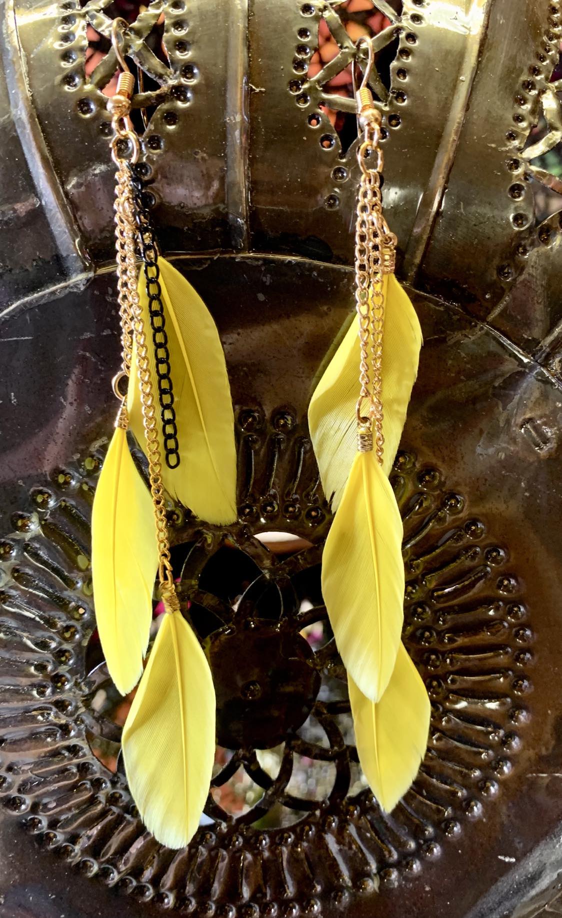 Triple Feather Drop Earings