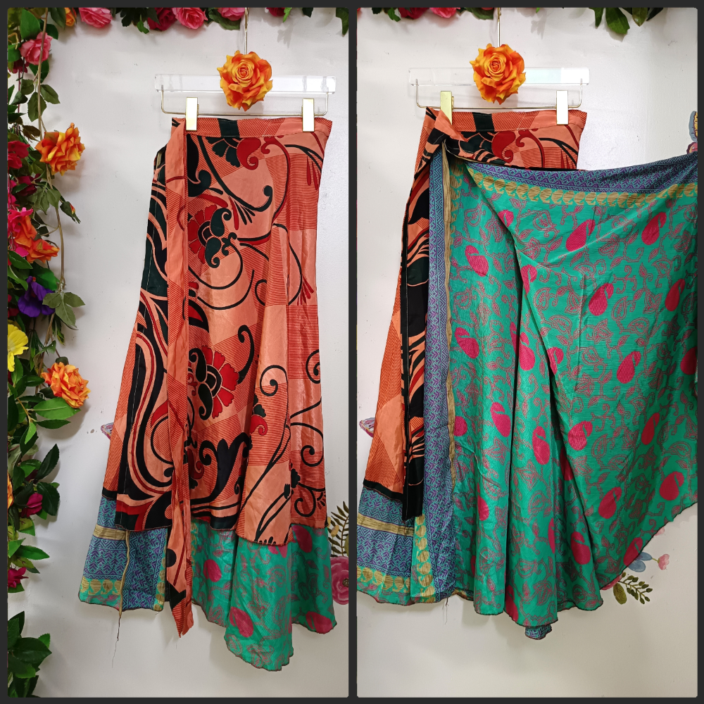 Upcycled Silk Reversible Wrap Skirt