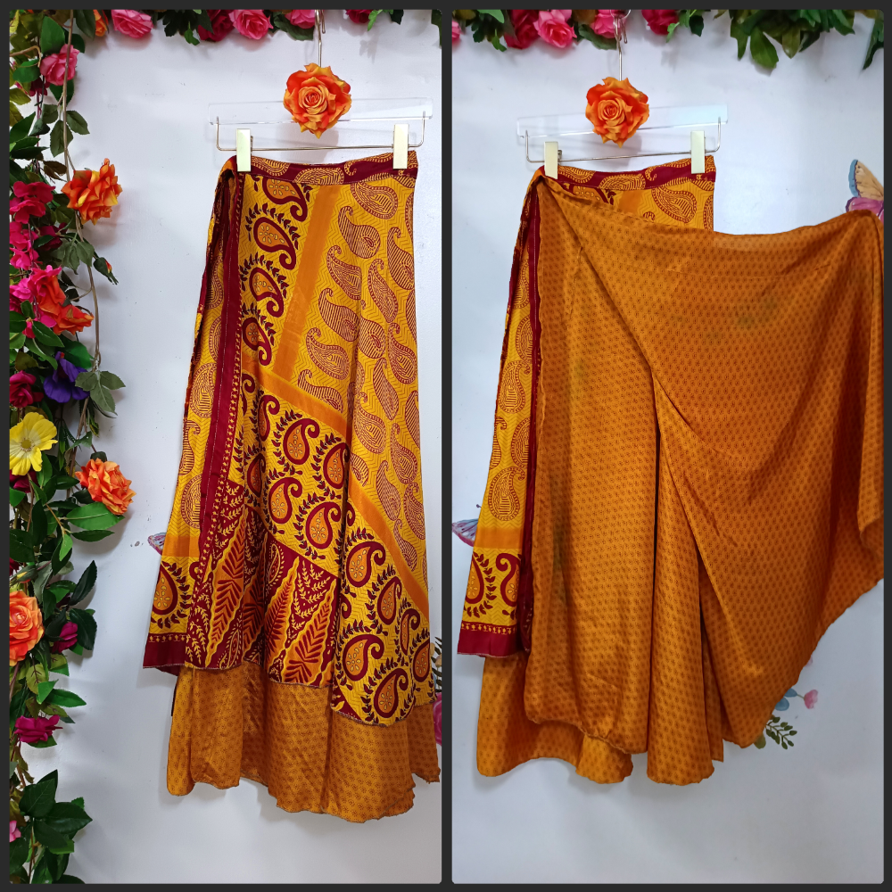 Upcycled Silk Reversible Wrap Skirt