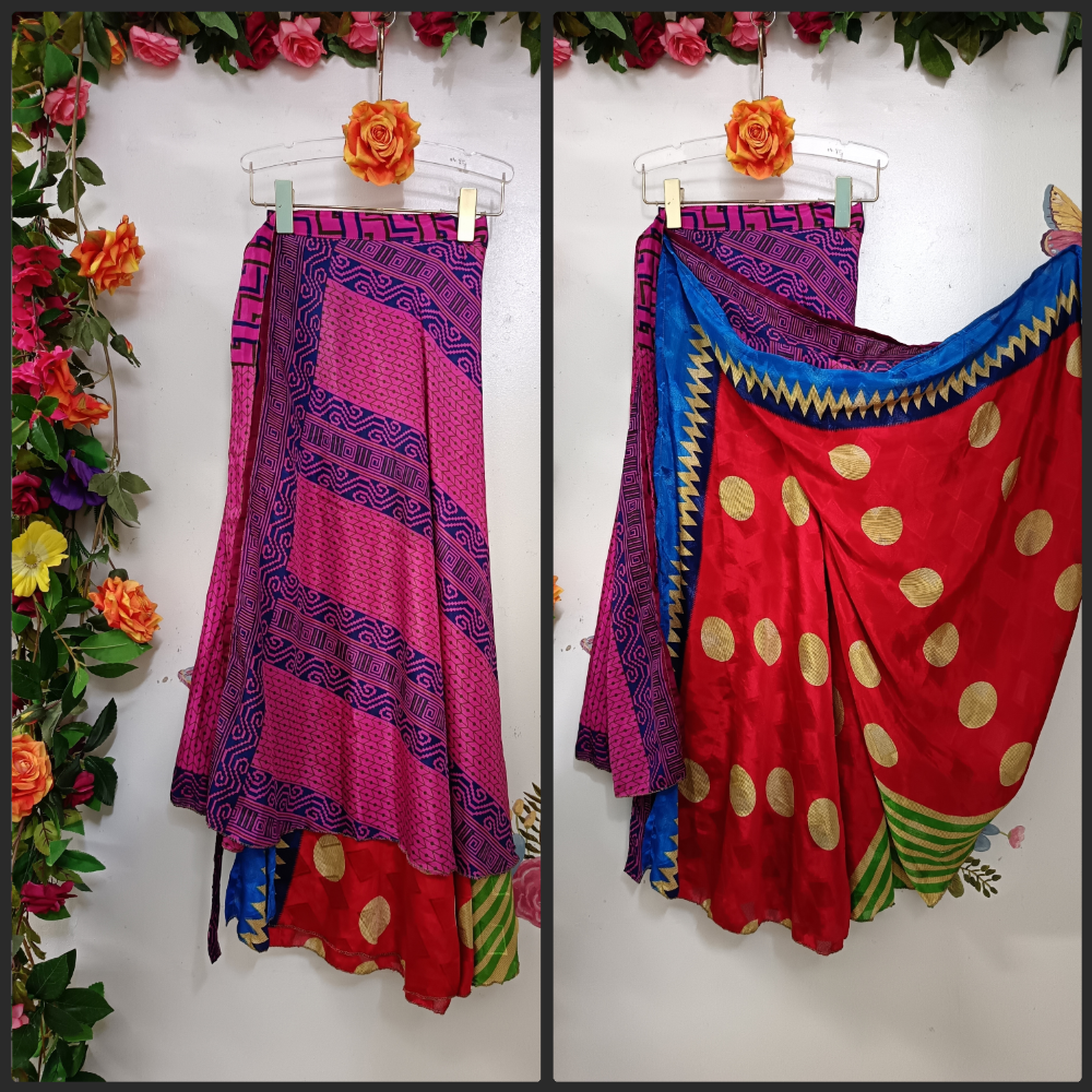 Upcycled Silk Reversible Wrap Skirt