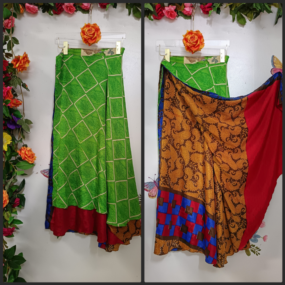 Upcycled Silk Reversible Wrap Skirt