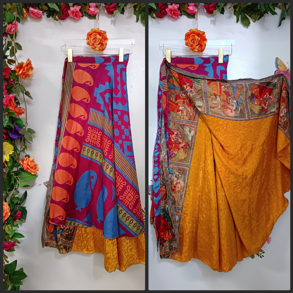 Upcycled Silk Reversible Wrap Skirt