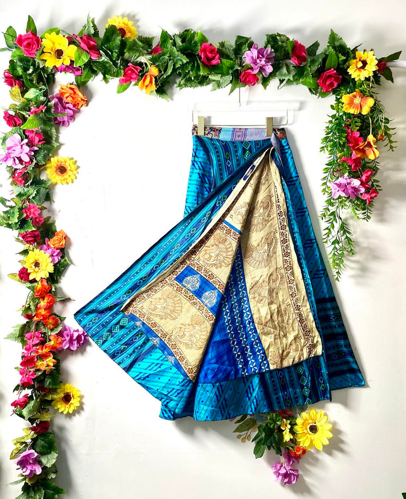 Upcycled Reversible Silk Wrap Skirt