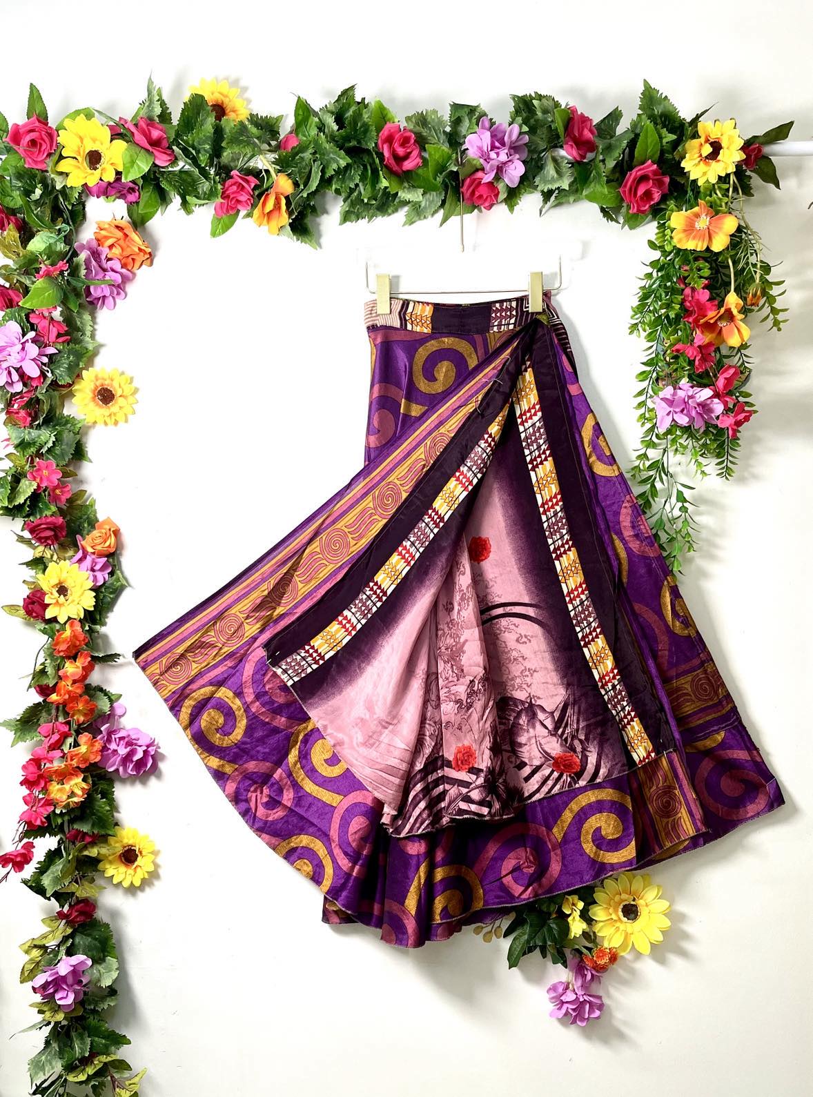 Upcycled Reversible Silk Wrap Skirt