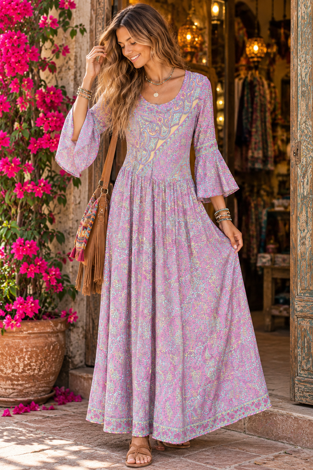 Wildflower Gypsy Recycled-Sari Maxi Dress
