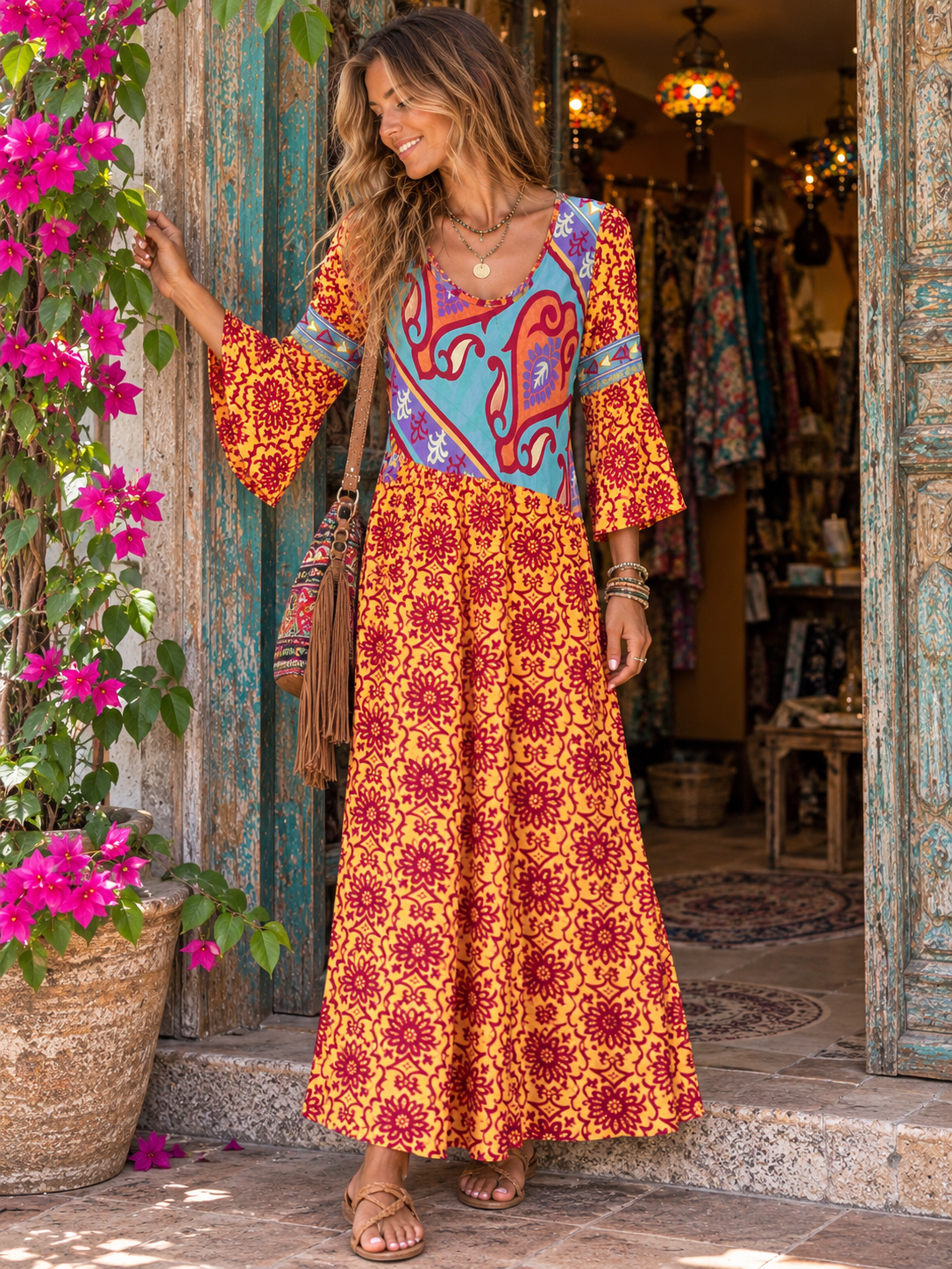 Wildflower Gypsy Recycled-Sari Maxi Dress