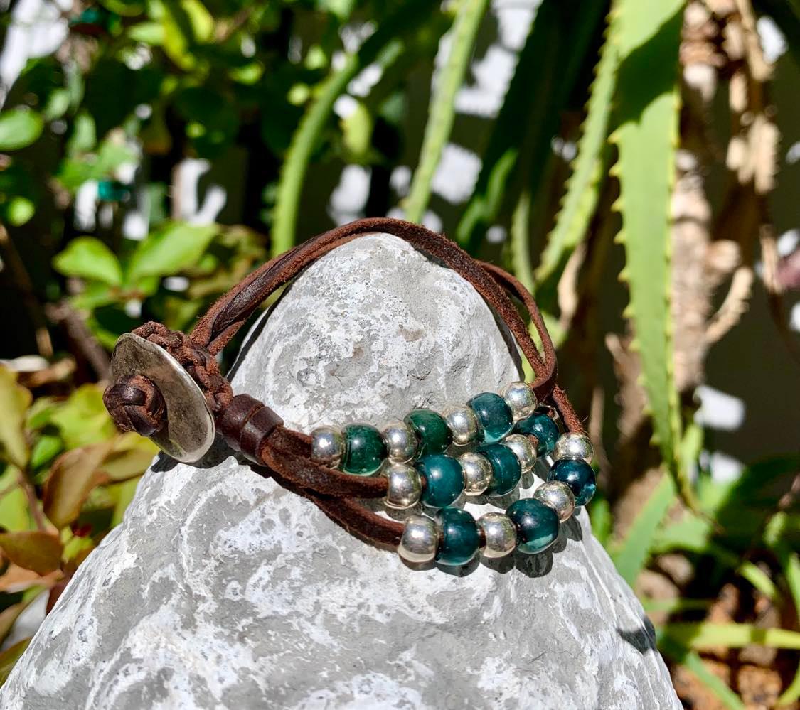 Moroccan Glass Bead Leather Bracelet