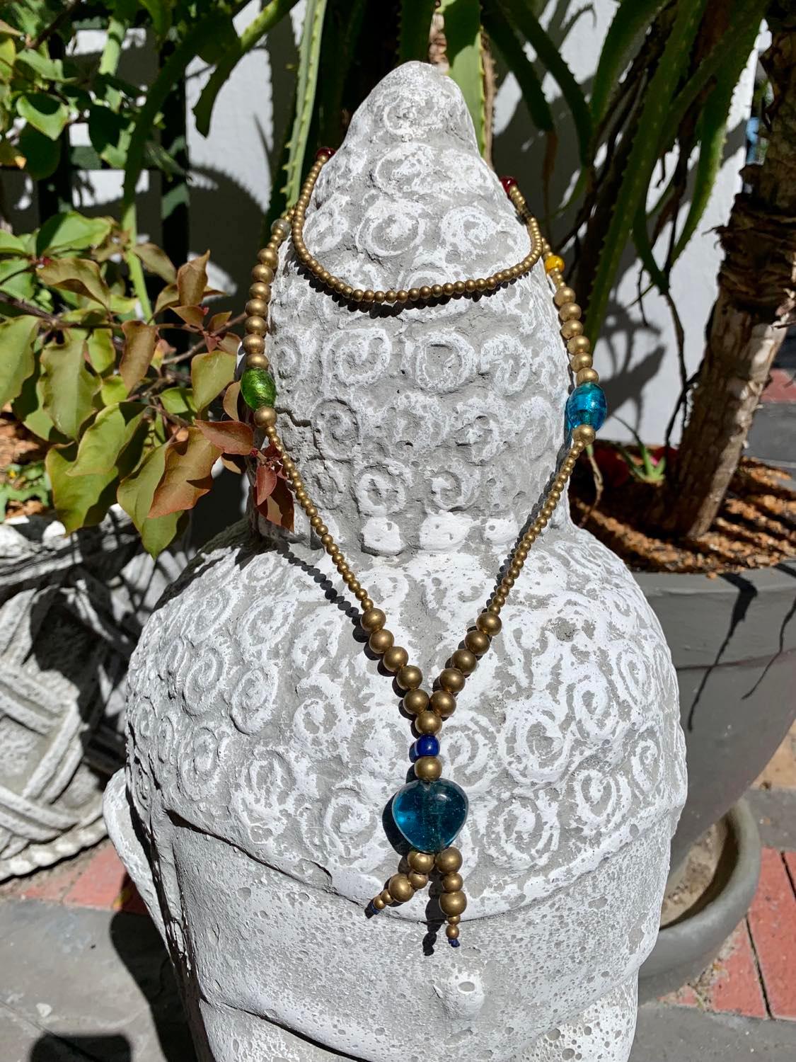 Moroccan Glass And Brass Beaded Necklace