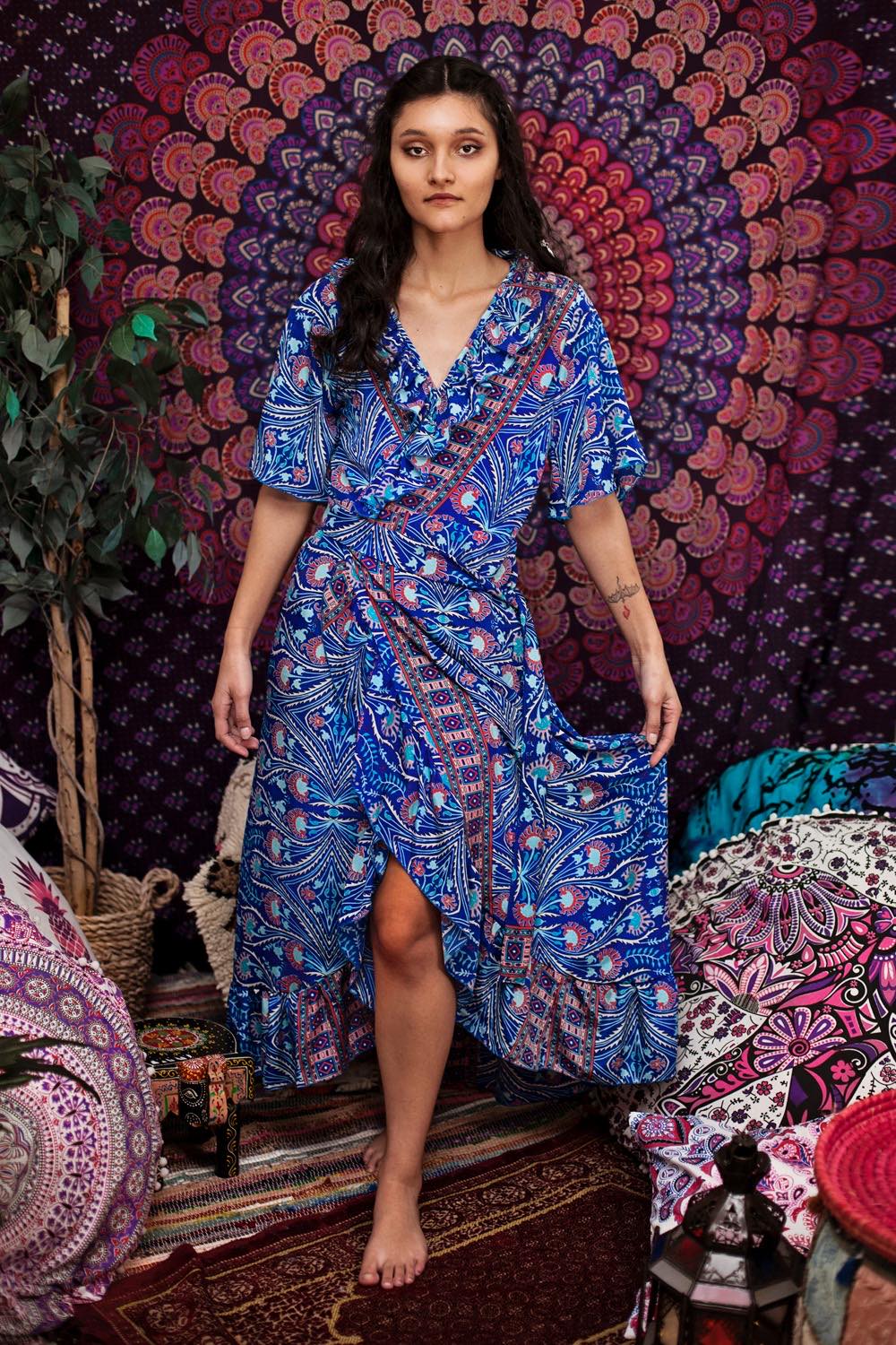 Sunmoon Silk Spanish Wrap Dress – Habiba Boho Boutique