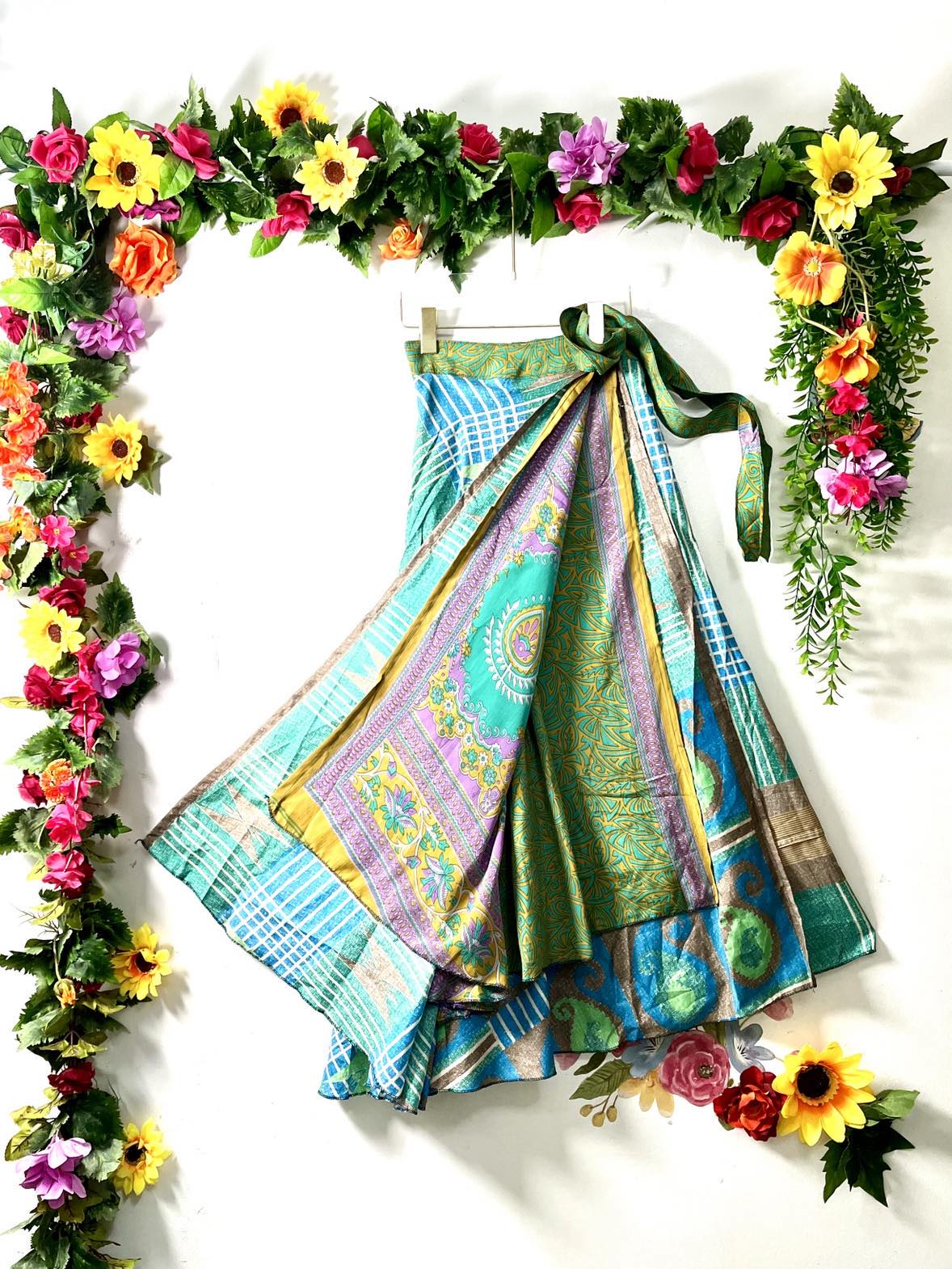 Upcycled Reversible Silk Wrap Skirt