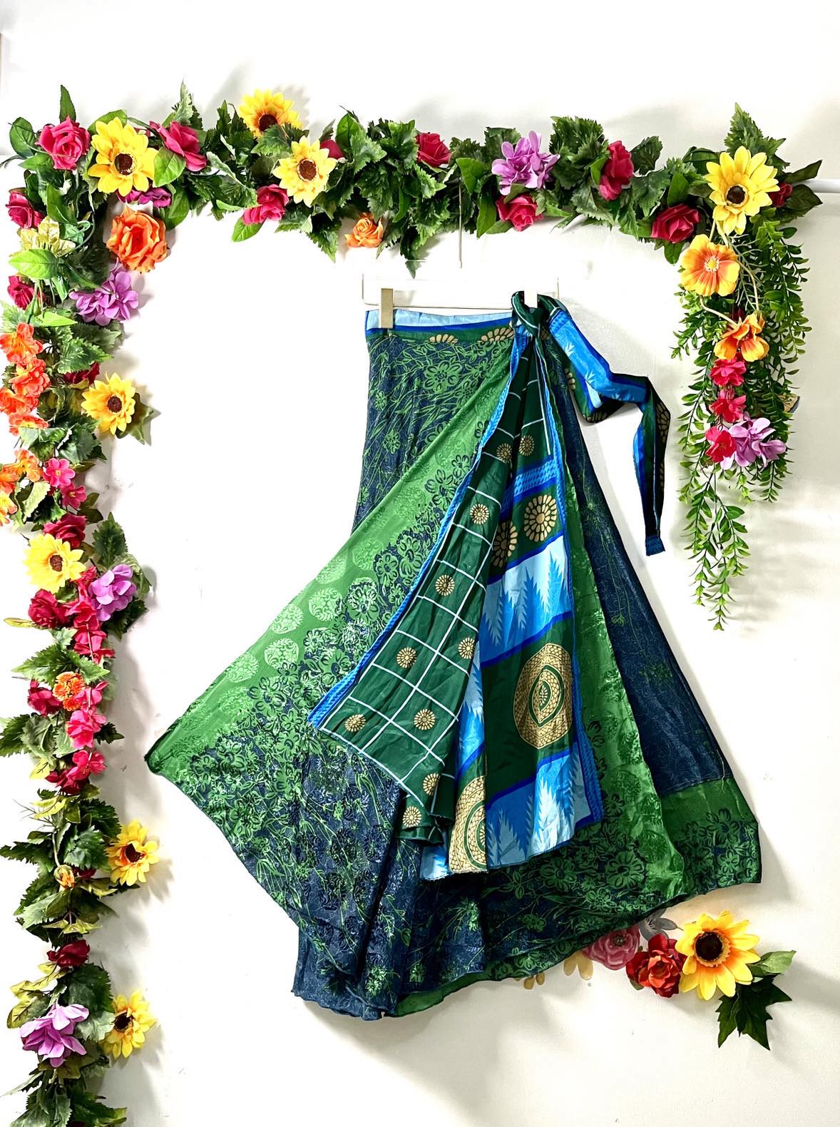 Upcycled Reversible Silk Wrap Skirt