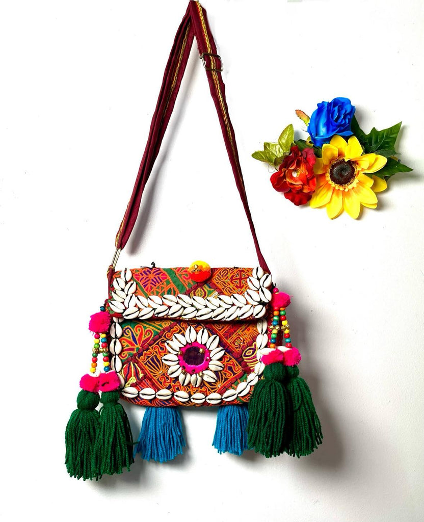 Boho Tribal Pompom bag