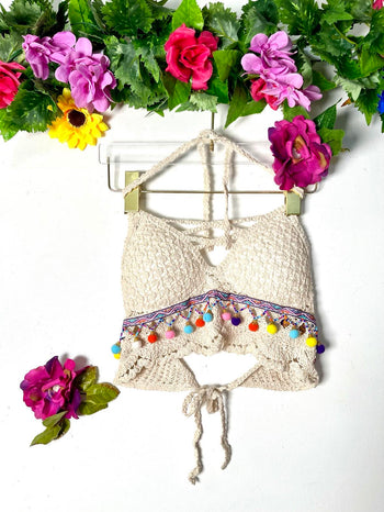 Cotton Crochet Pom-Pom Bra