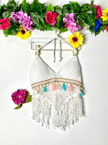 Cotton Crochet Pom Pom Bib