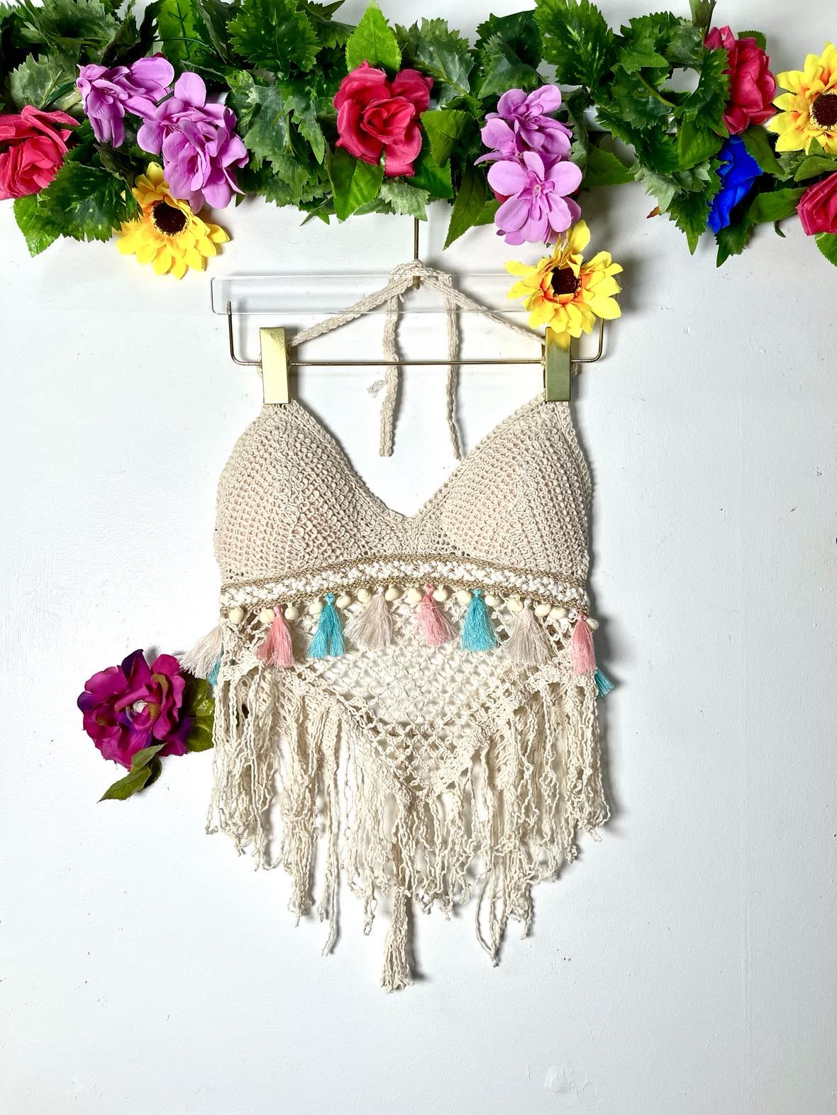 Cotton Crochet Pom Pom Bib